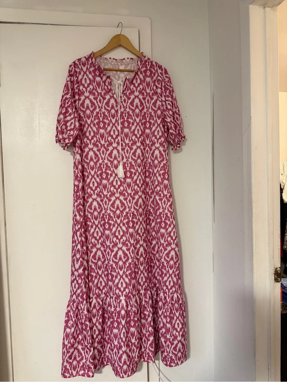 Kids Pink Ikat Print Tie-Front Dress